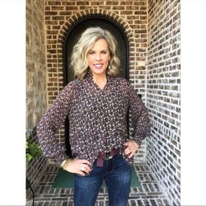 CAbi The Princess Bride Long Sleeve High Neck Button Up Pleated Blouse Size Sm